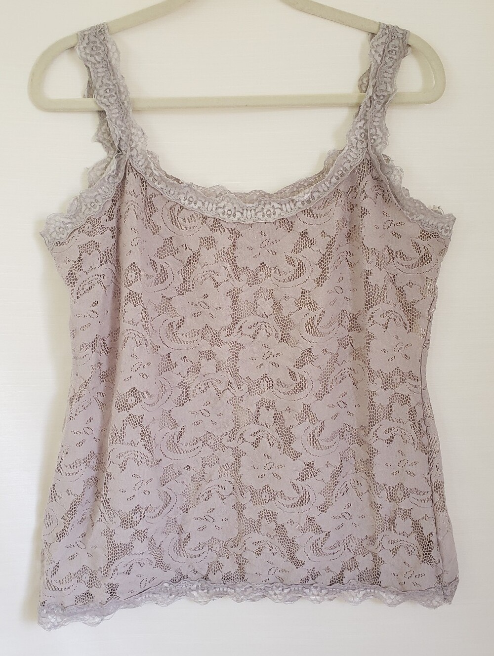 kische Size L/XL grey see through stretchy lace cami top with Lacy straps